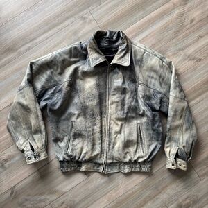 Vintage Faded Oversized Distressed Leather Bomber Jacket Size XL